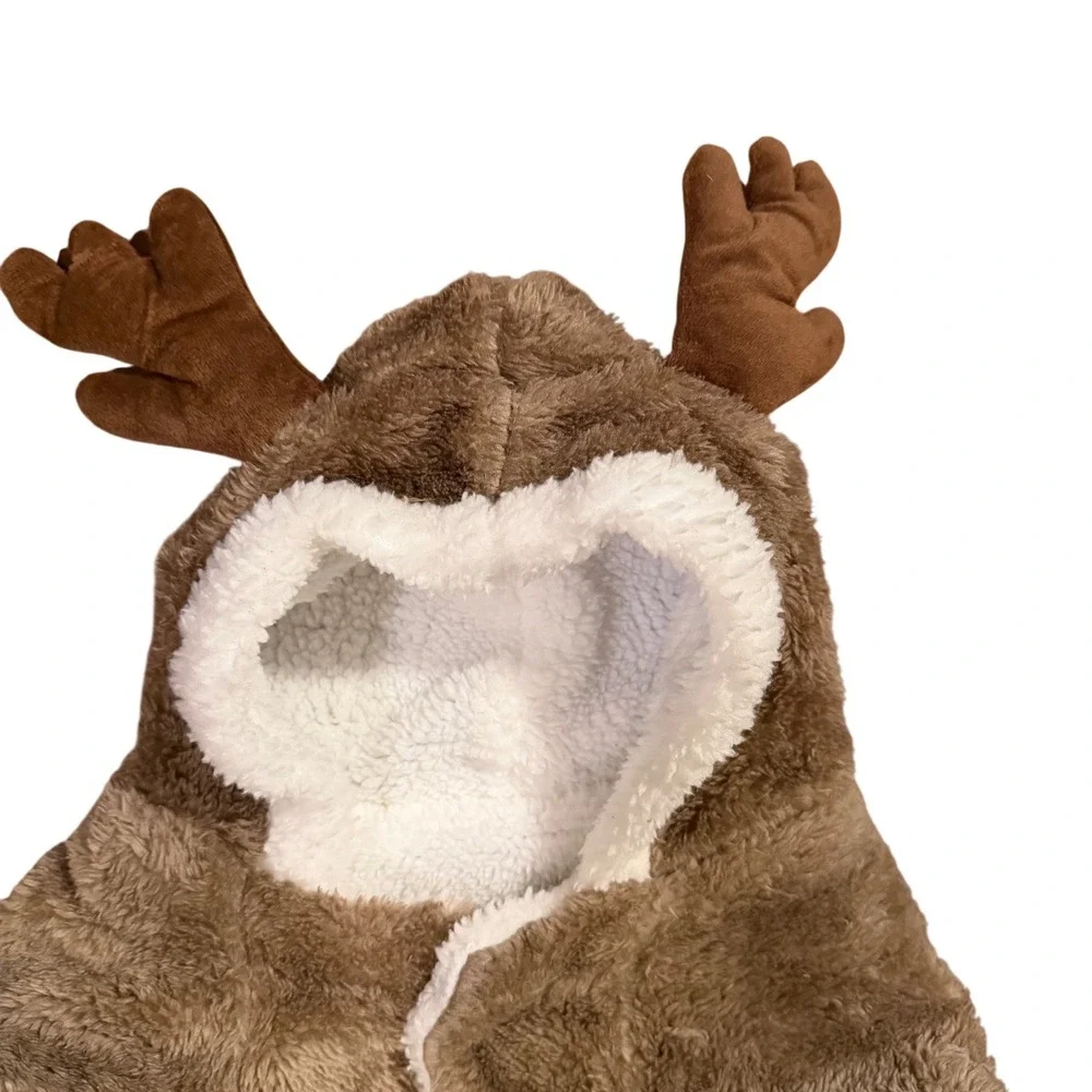Small pet Reindeer Costume Hooded Fleece Onesie Jumpsuit Warm Cozy Halloween - Picture 2 of 5